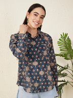 Women’s Blue Geometric Printed Shirt