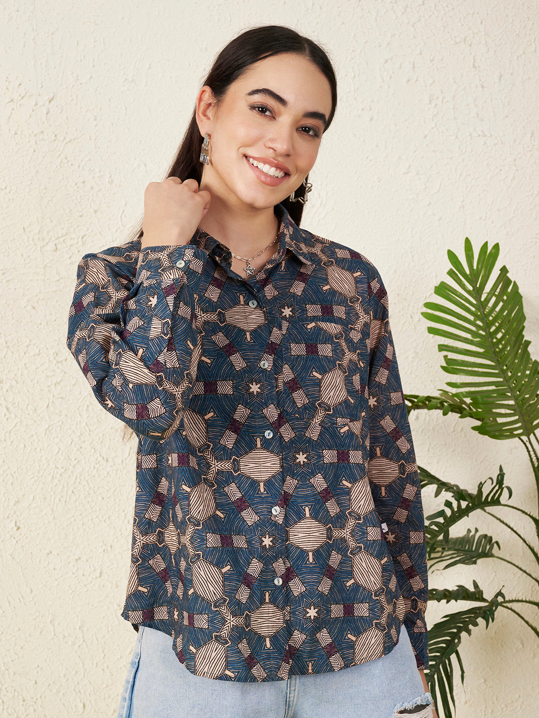 Women’s Blue Geometric Printed Shirt