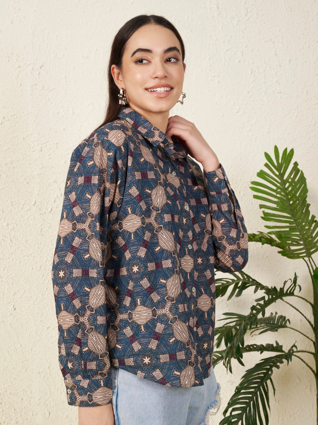 Women’s Blue Geometric Printed Shirt