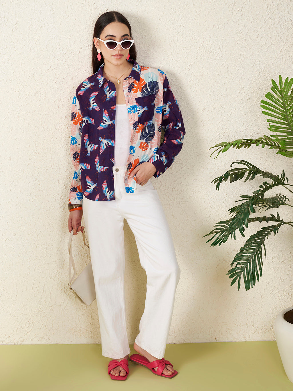 Women’s Multicolor Bird & Leaf Print Shirt