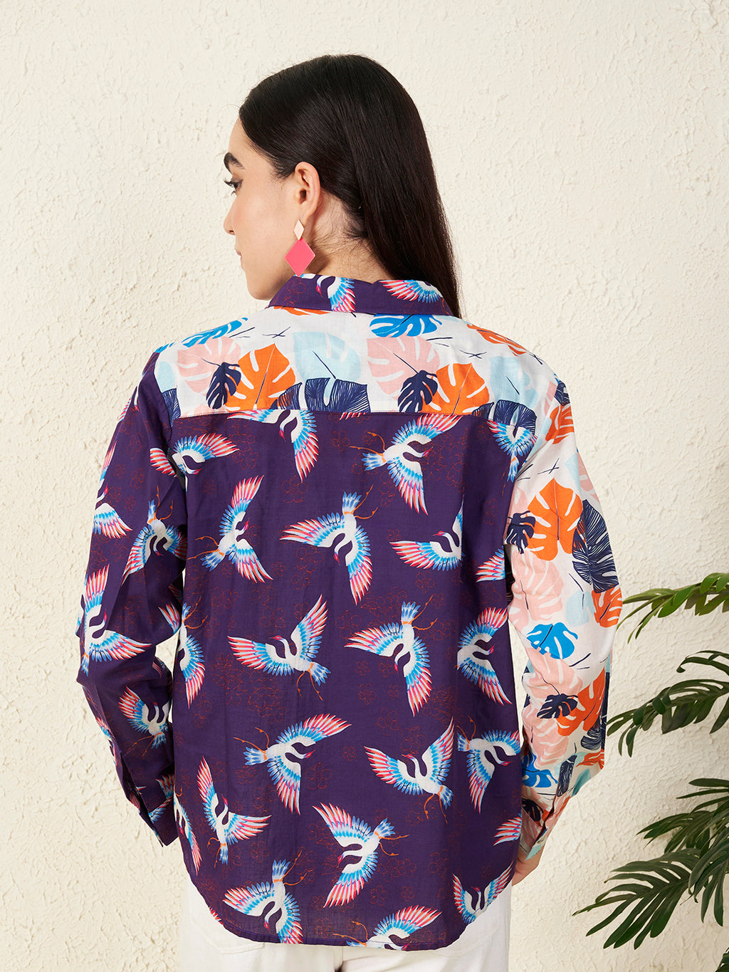 Women’s Multicolor Bird & Leaf Print Shirt