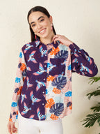 Women’s Multicolor Bird & Leaf Print Shirt
