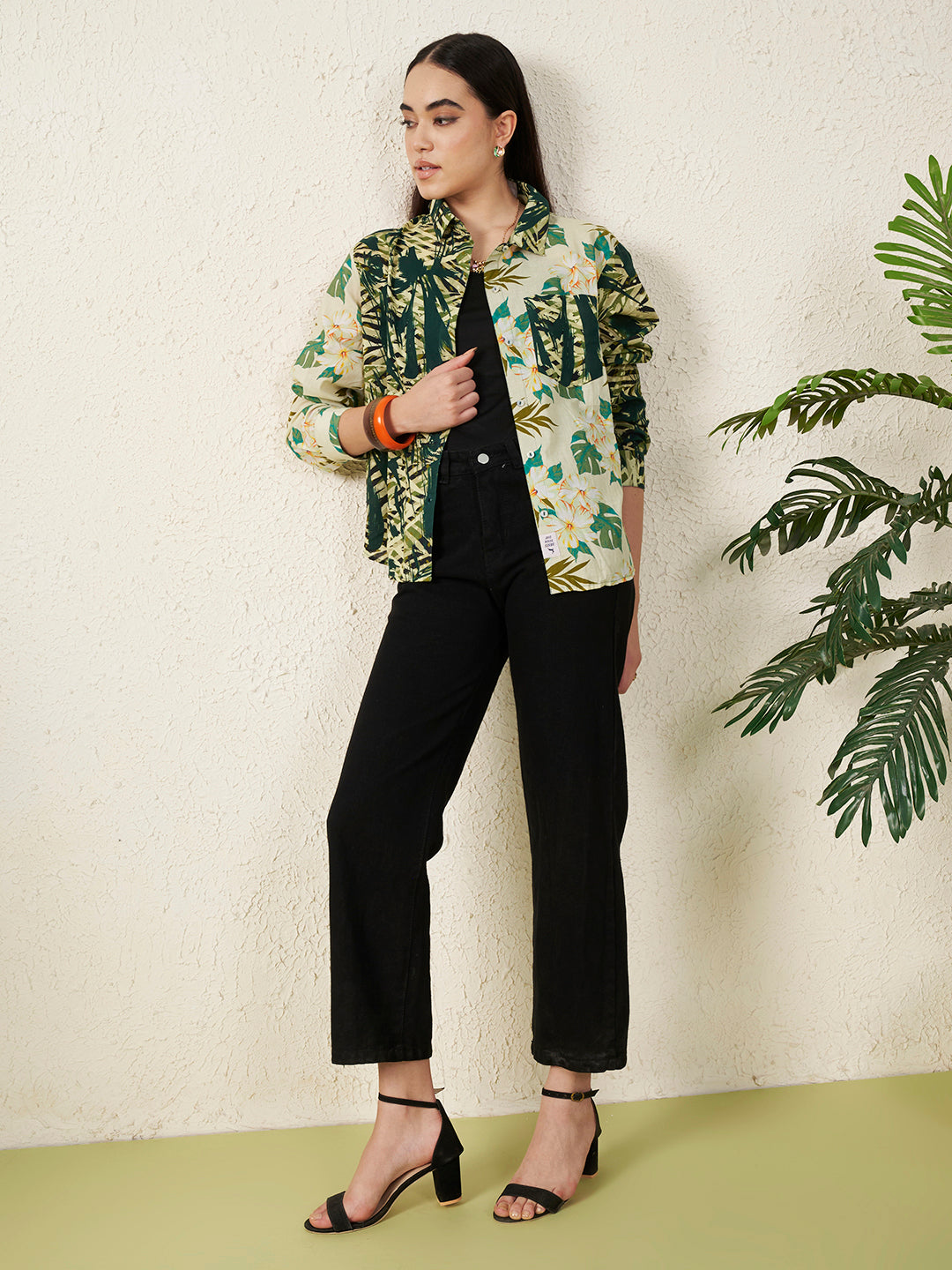 Women’s Green Tropical Mix Print Shirt