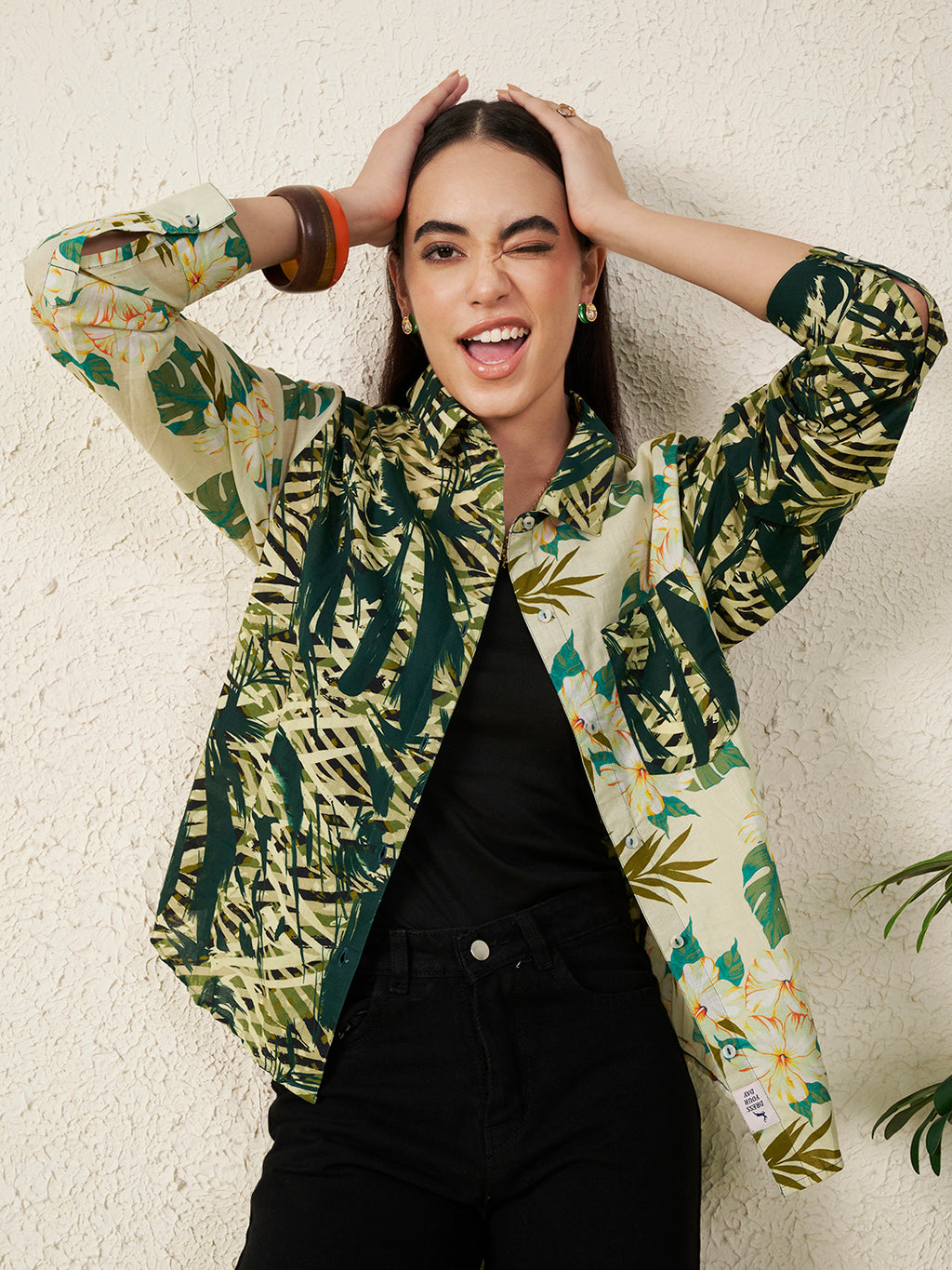 Women’s Green Tropical Mix Print Shirt