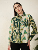 Women’s Green Tropical Mix Print Shirt