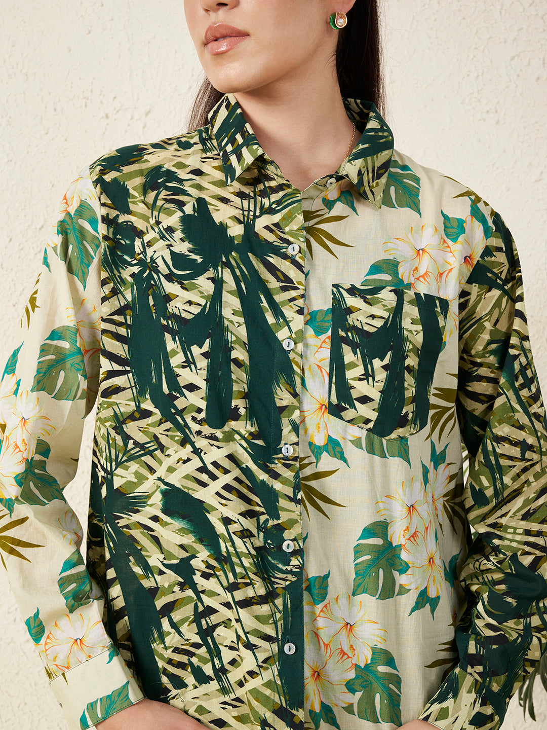 Women’s Green Tropical Mix Print Shirt
