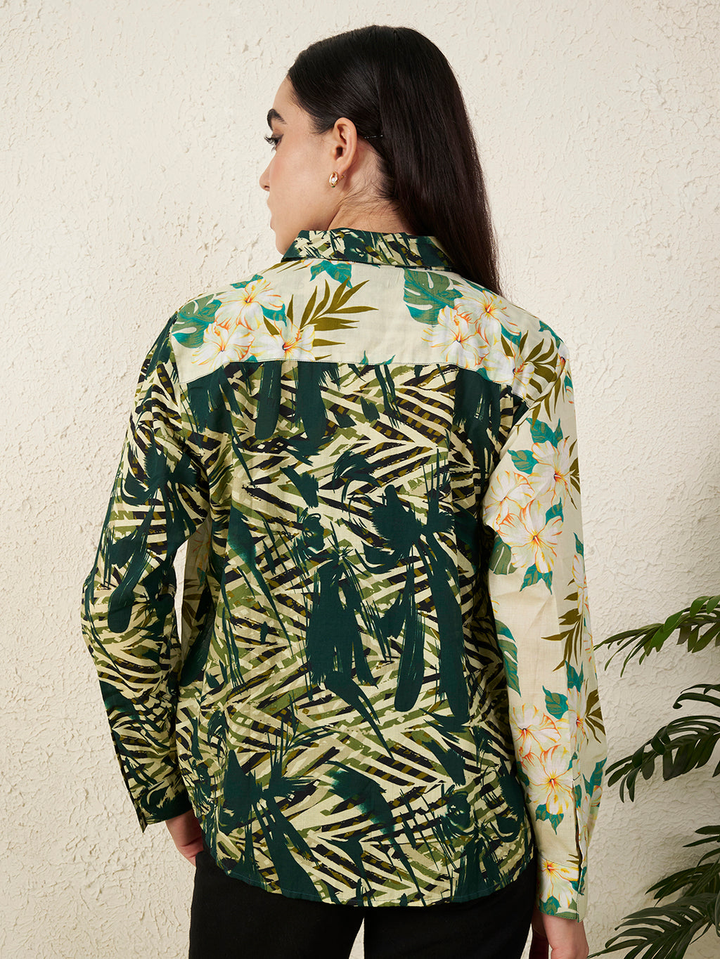 Women’s Green Tropical Mix Print Shirt