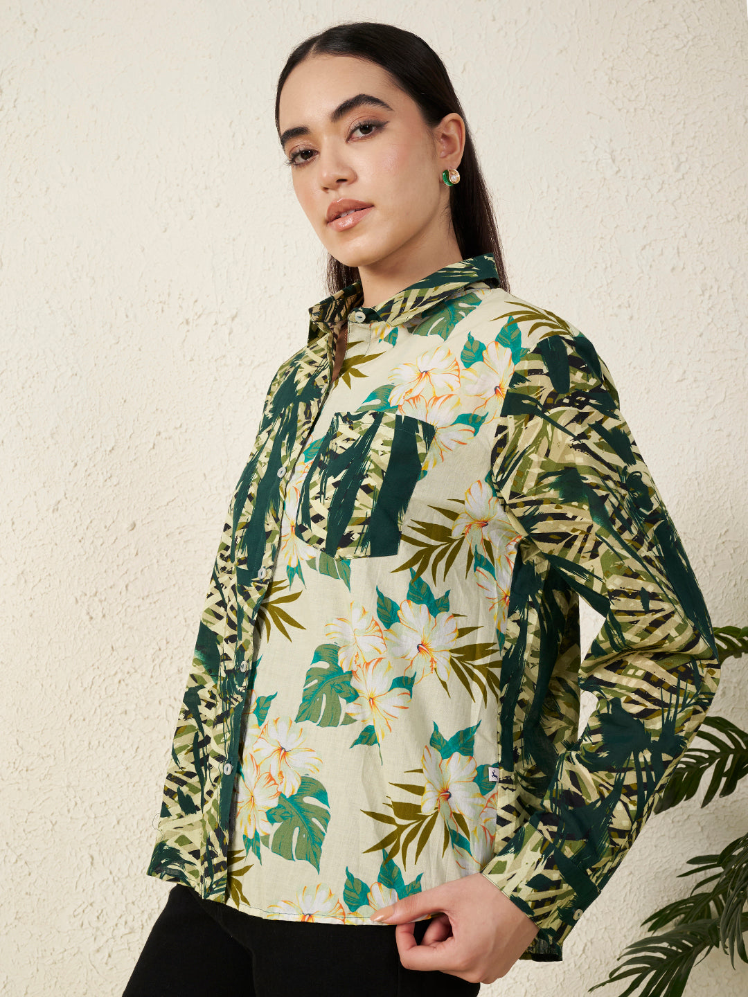 Women’s Green Tropical Mix Print Shirt
