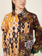 Multicolor Tropical Bird & Abstract Print Shirt
