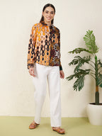 Multicolor Tropical Bird & Abstract Print Shirt