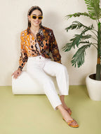 Multicolor Tropical Bird & Abstract Print Shirt