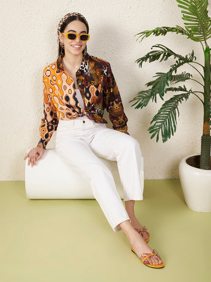 Women’s Multicolor Tropical Bird & Abstract Print Shirt