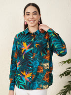 Multicolor Tropical Bird & Abstract Print Shirt