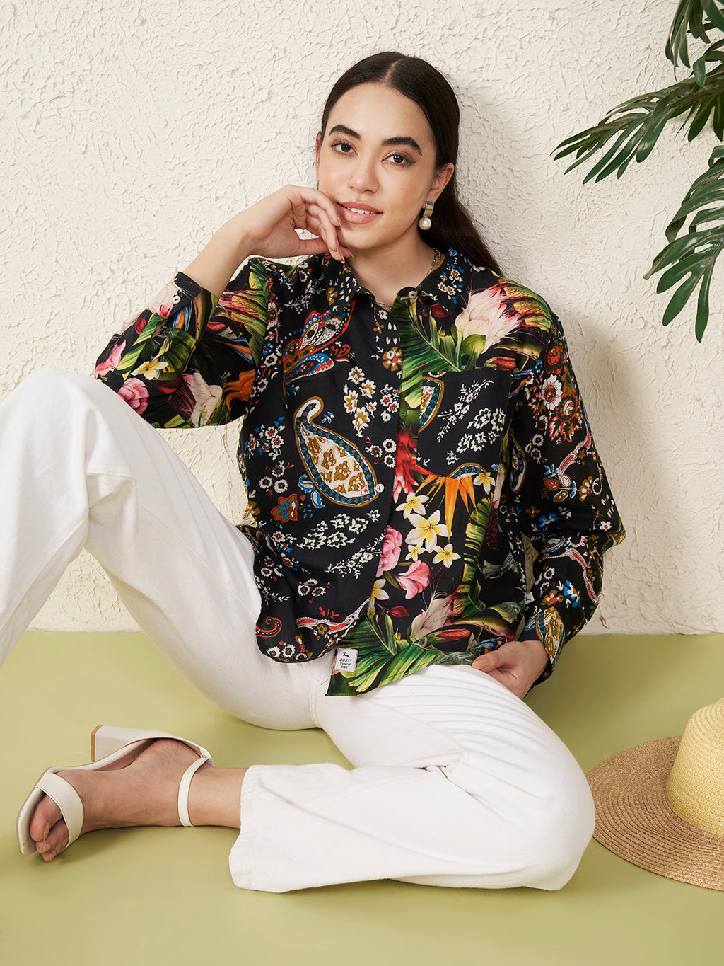 Women’s Black Mixed Paisley & Tropical Print Shirt