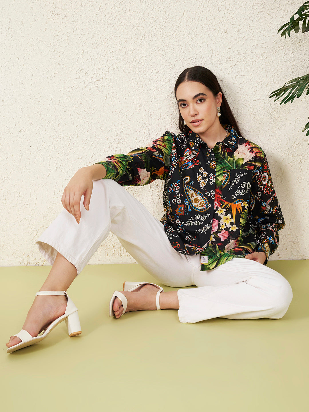 Women’s Black Mixed Paisley & Tropical Print Shirt