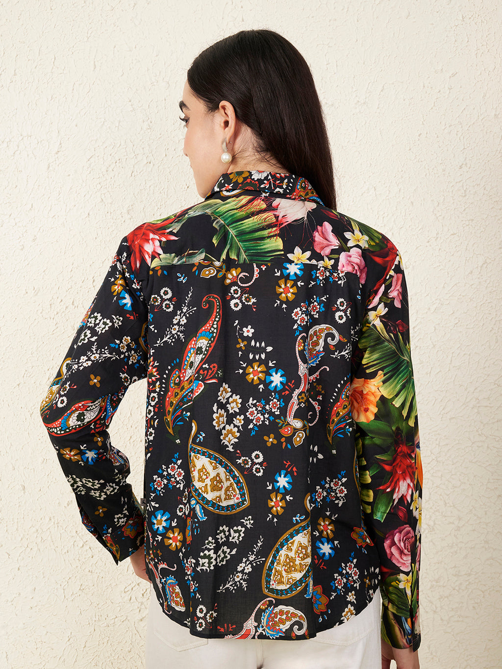 Women’s Black Mixed Paisley & Tropical Print Shirt