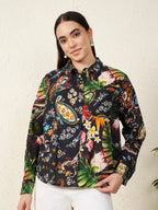 Women’s Black Mixed Paisley & Tropical Print Shirt