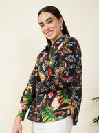 Women’s Black Mixed Paisley & Tropical Print Shirt