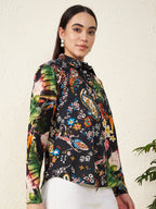 Women’s Black Mixed Paisley & Tropical Print Shirt