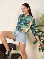 Women’s Green Patch & Tropical Leaf Print Shirt