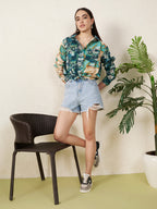 Women’s Green Patch & Tropical Leaf Print Shirt