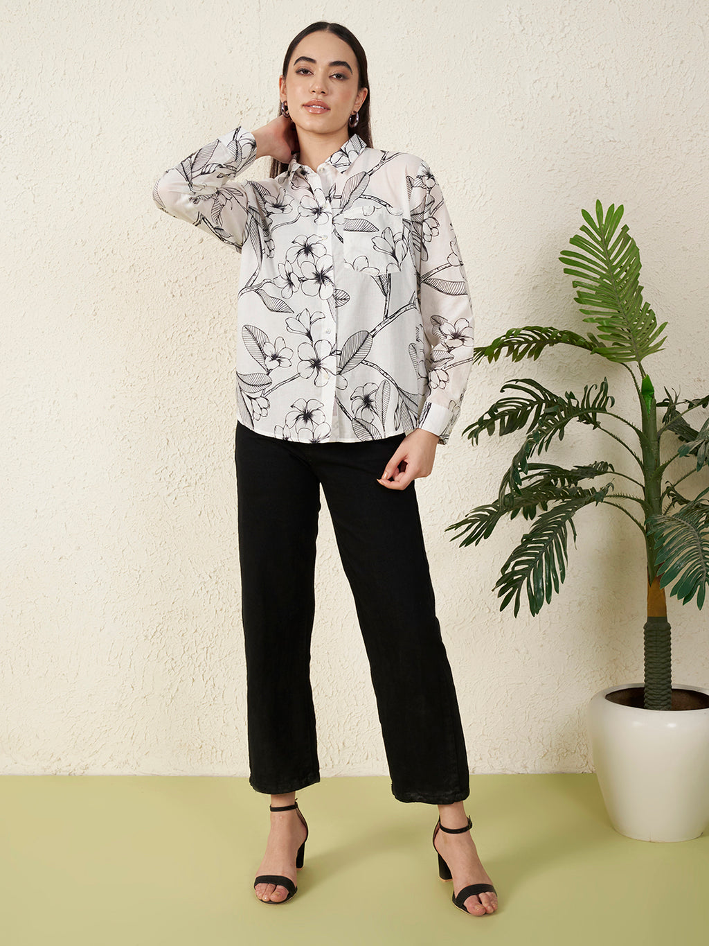 Women’s White & Black Floral Print Shirt