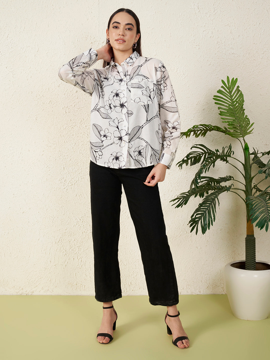 Women’s White & Black Floral Print Shirt