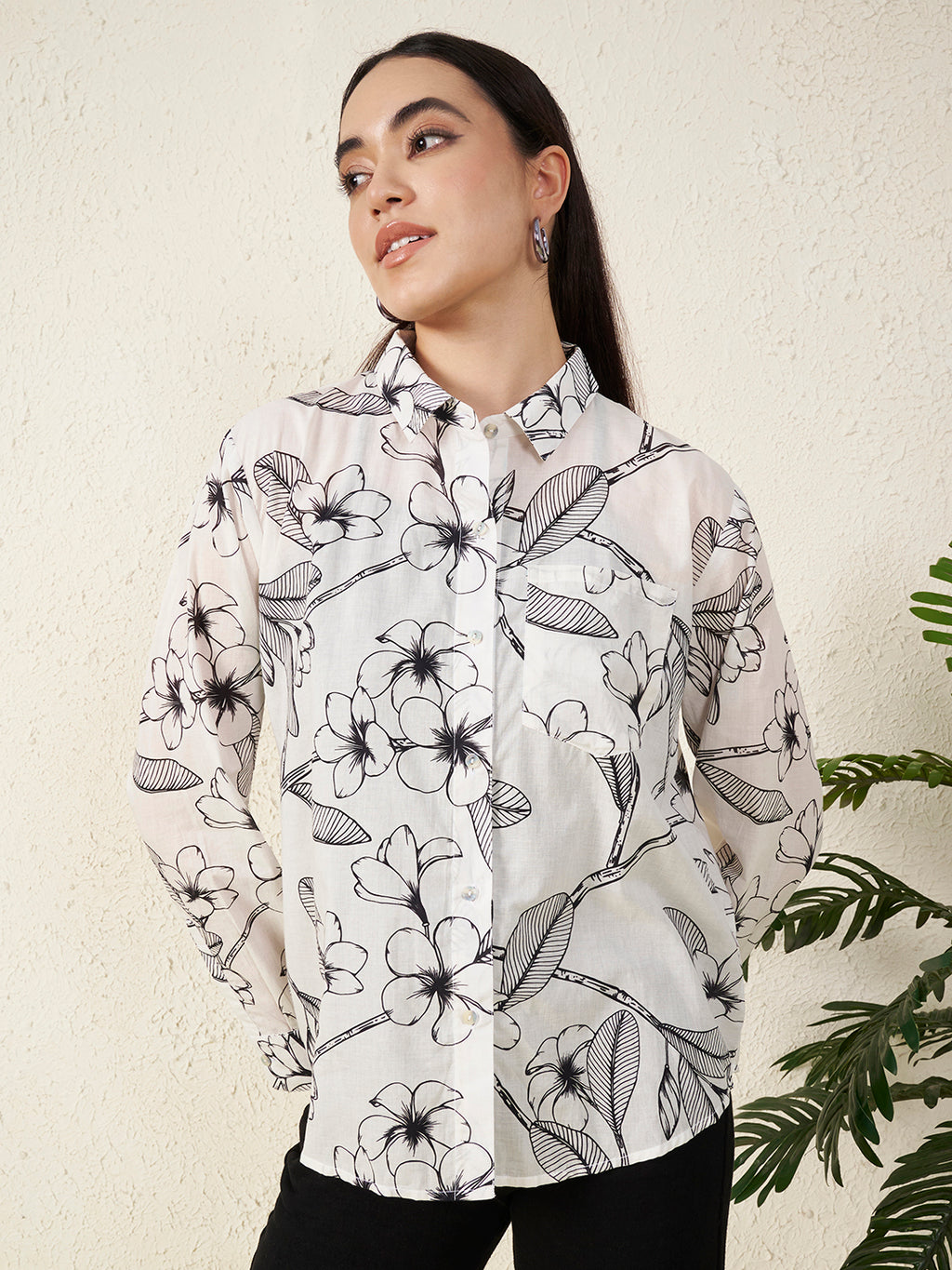 Women’s White & Black Floral Print Shirt