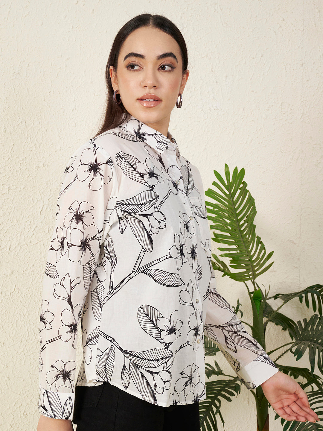 Women’s White & Black Floral Print Shirt