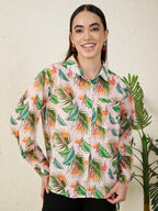 Women’s Pink Tropical Leaf & Floral Print Shirt