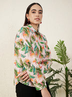 Women’s Pink Tropical Leaf & Floral Print Shirt