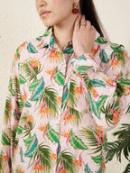 Women’s Pink Tropical Leaf & Floral Print Shirt