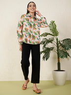 Women’s Pink Tropical Leaf & Floral Print Shirt