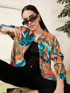 Women’s Orange Tropical Leaf Print Shirt