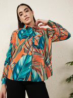 Women’s Orange Tropical Leaf Print Shirt