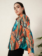 Women’s Orange Tropical Leaf Print Shirt