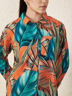 Women’s Orange Tropical Leaf Print Shirt