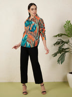 Women’s Orange Tropical Leaf Print Shirt