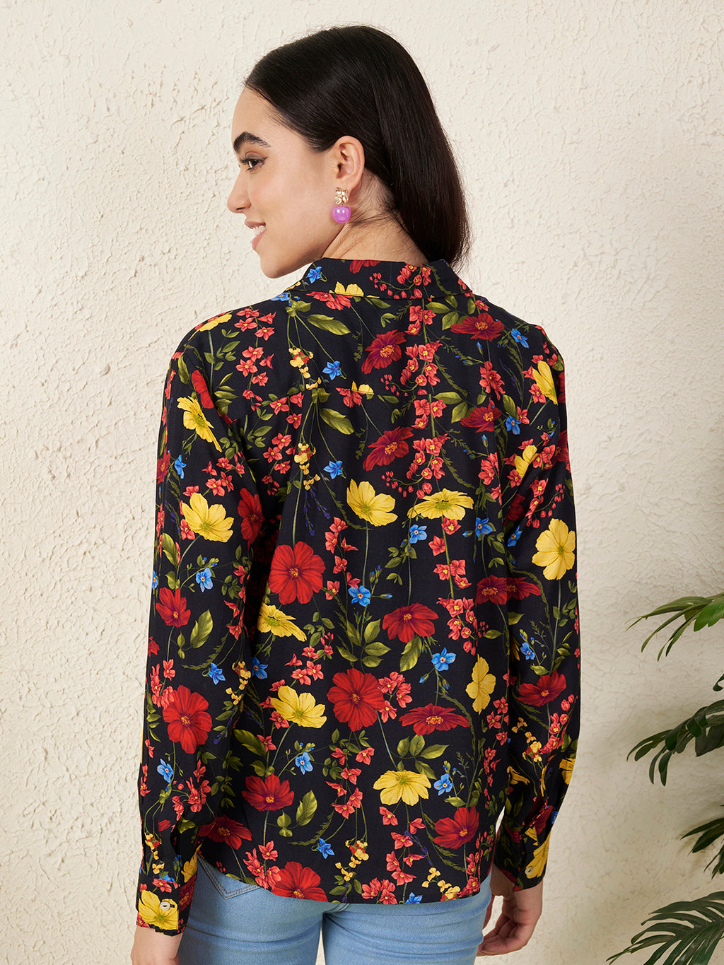 Women’s Black Floral Print Shirt
