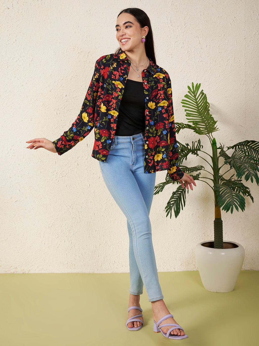 Women’s Black Floral Print Shirt