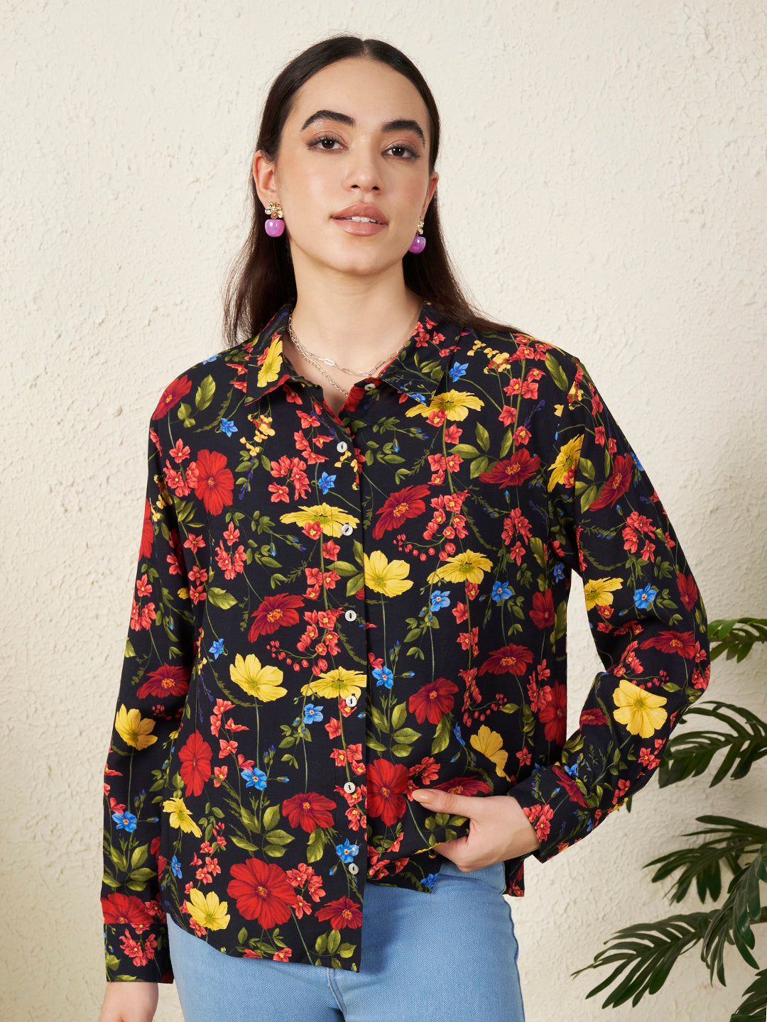 Women’s Black Floral Print Shirt