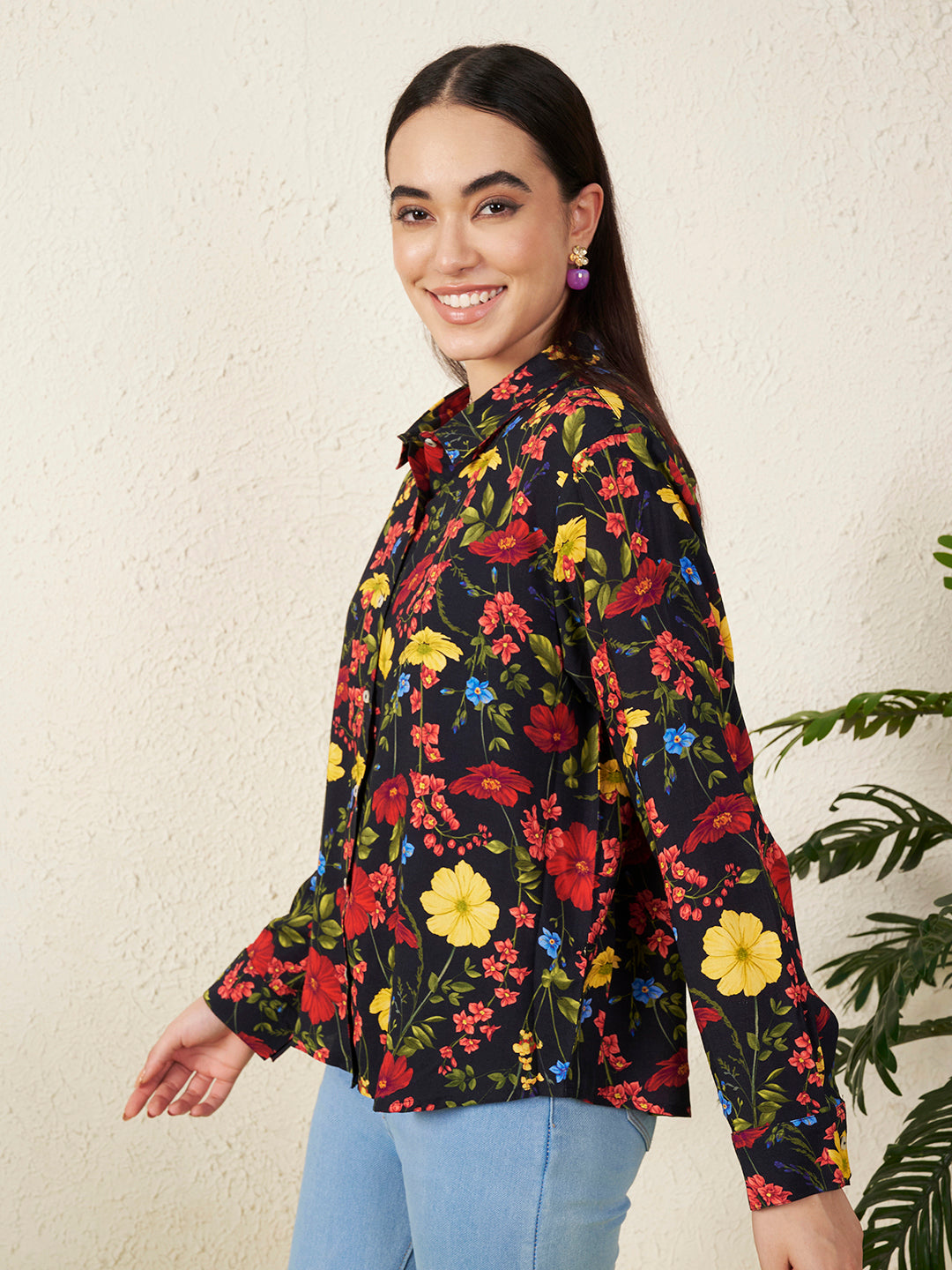 Women’s Black Floral Print Shirt