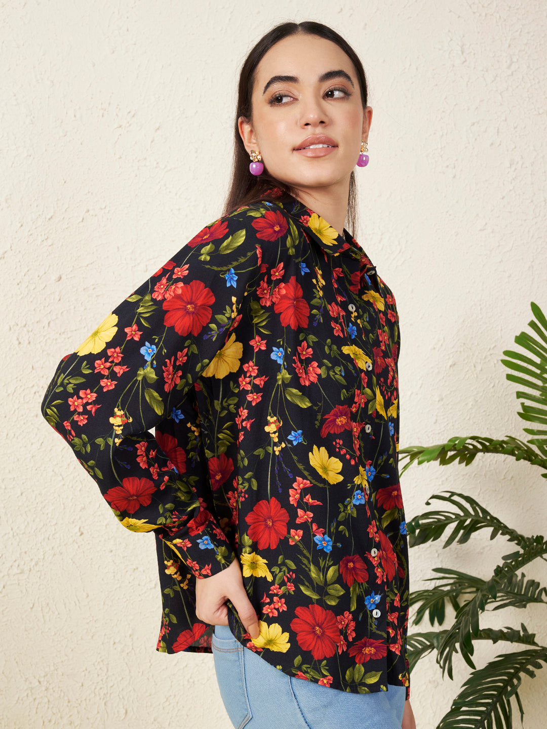 Women’s Black Floral Print Shirt