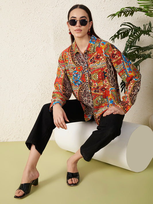 Women’s Multicolor Paisley & Animal Print Shirt