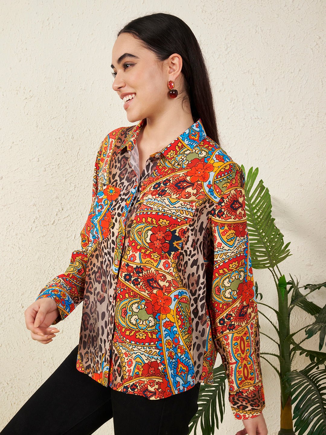 Women’s Multicolor Paisley & Animal Print Shirt