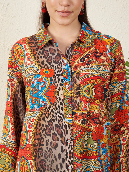 Women’s Multicolor Paisley & Animal Print Shirt