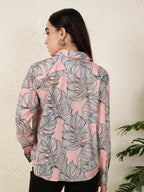 Women’s Pink Monstera Leaf Print Shirt