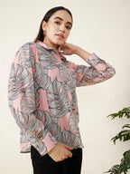 Women’s Pink Monstera Leaf Print Shirt