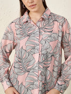 Women’s Pink Monstera Leaf Print Shirt