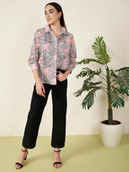 Women’s Pink Monstera Leaf Print Shirt